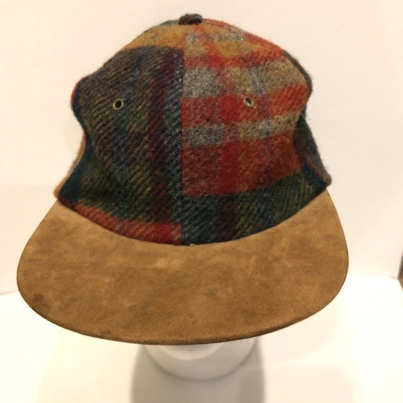 VINTAGE American Eagle Hat Cap Red Brown Leather Mens 90s - Picture 3 of 7